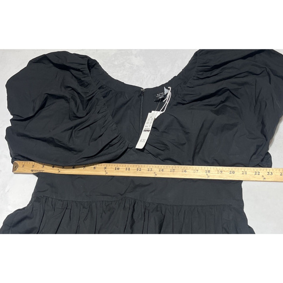 J Crew Collection Cecily Dress in Cotton Poplin 16 Black Puff Sleeve V Neck Midi - Picture 6 of 10